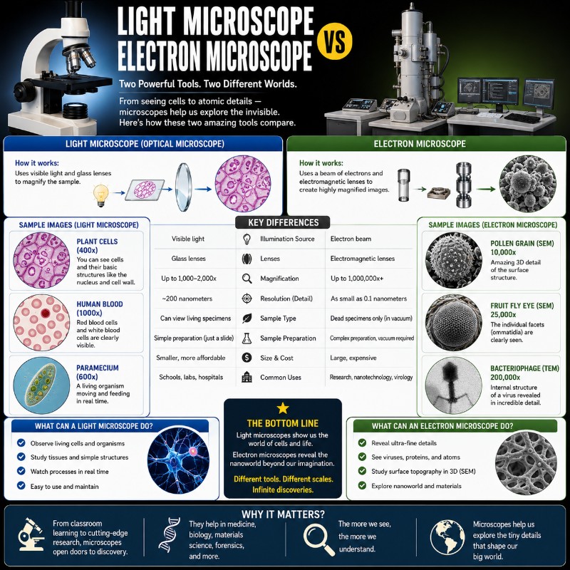 Light microscope vs electron microscope