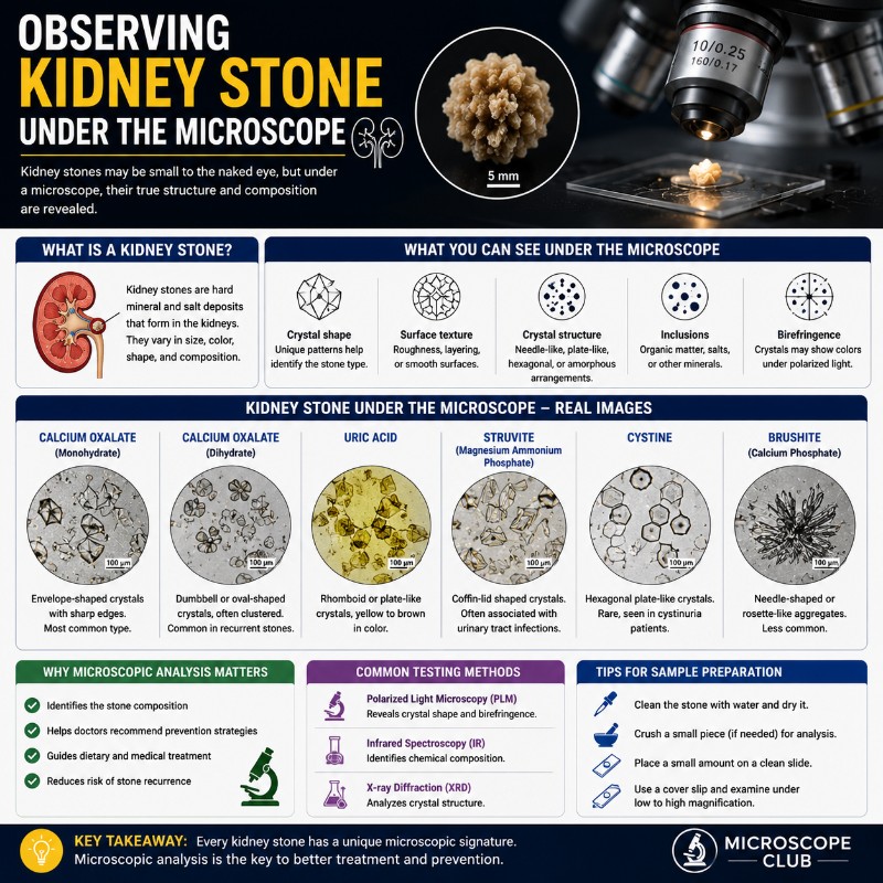 Photo of Observing Kindey Stone Under Microscope