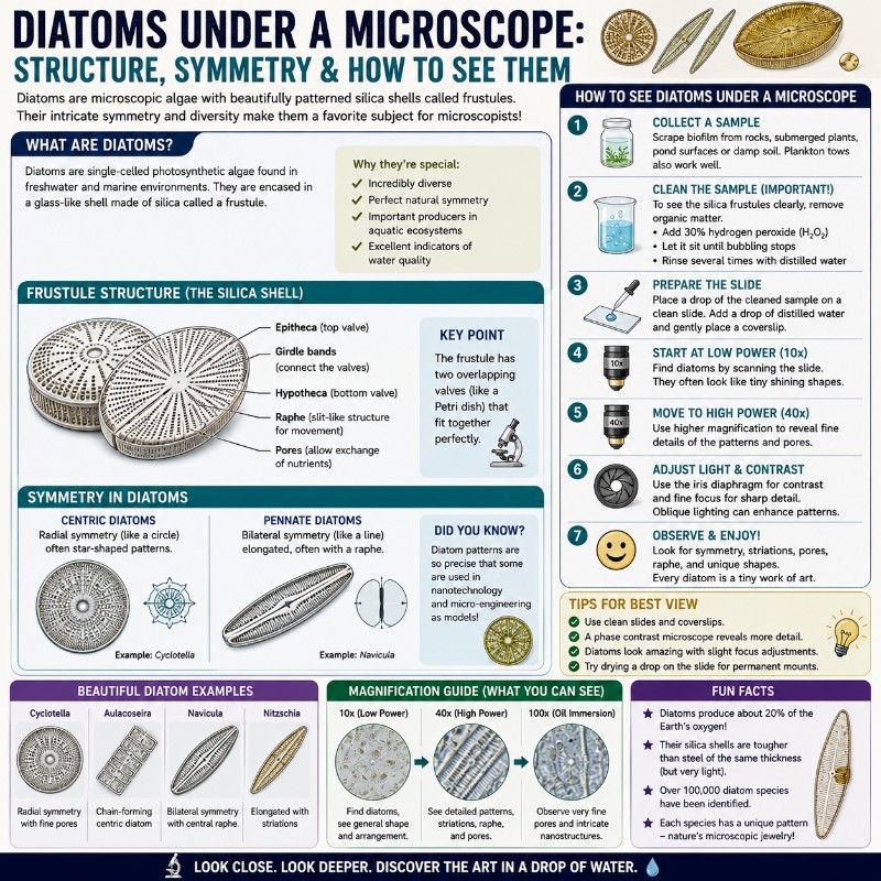 Photo of Diatoms Under a Microscope_ Structure, Symmetry & How to See Them