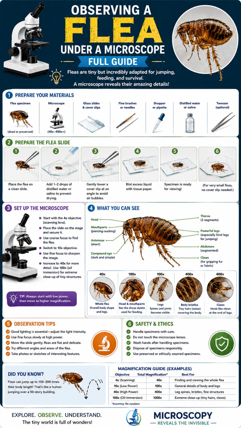 Infographics of Flea under a microscope