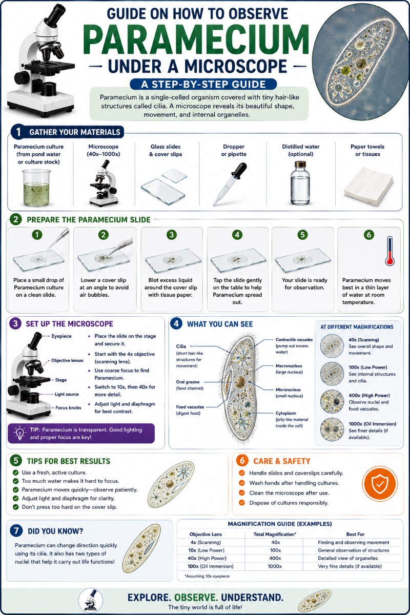 Infographics of Guide on how to observe paramecium under a microscope
