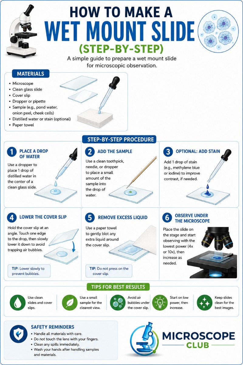 Inforgraphics of How to make wet mount slide