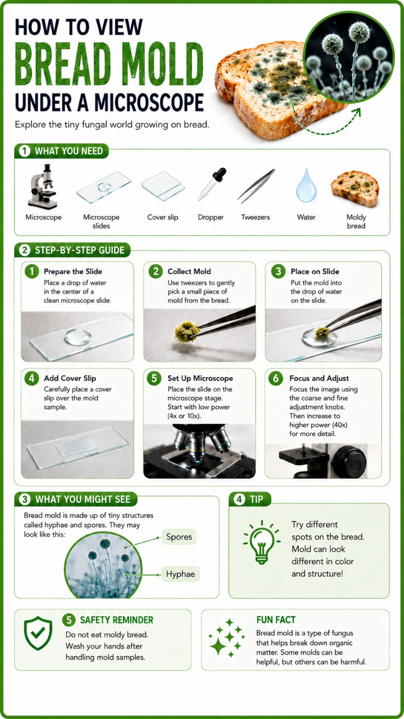 Infographics of How to view bread mold under a microscope