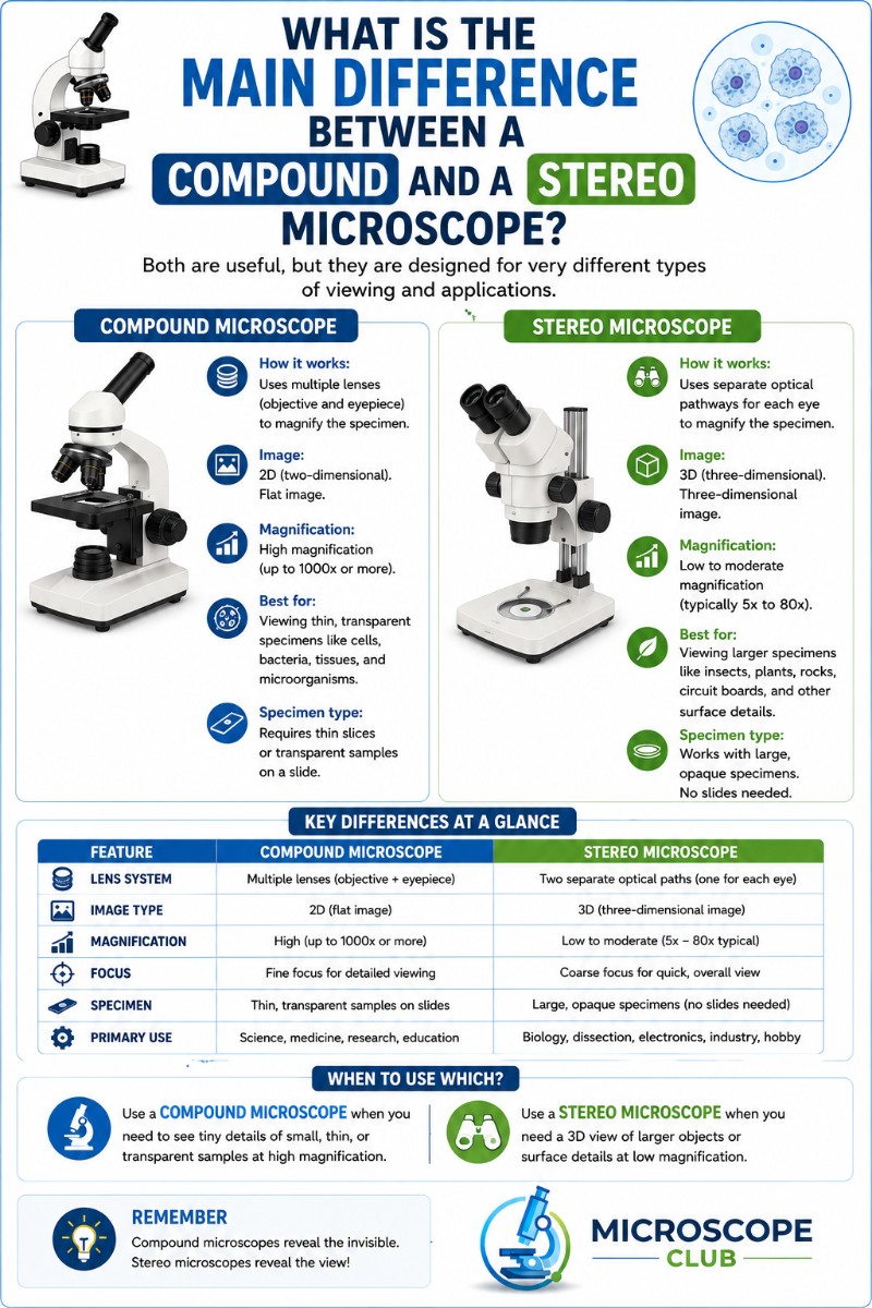 Infographics of Main difference between compound and stereo