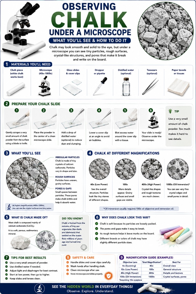 Infographics of Observing Chalk under a Microscope