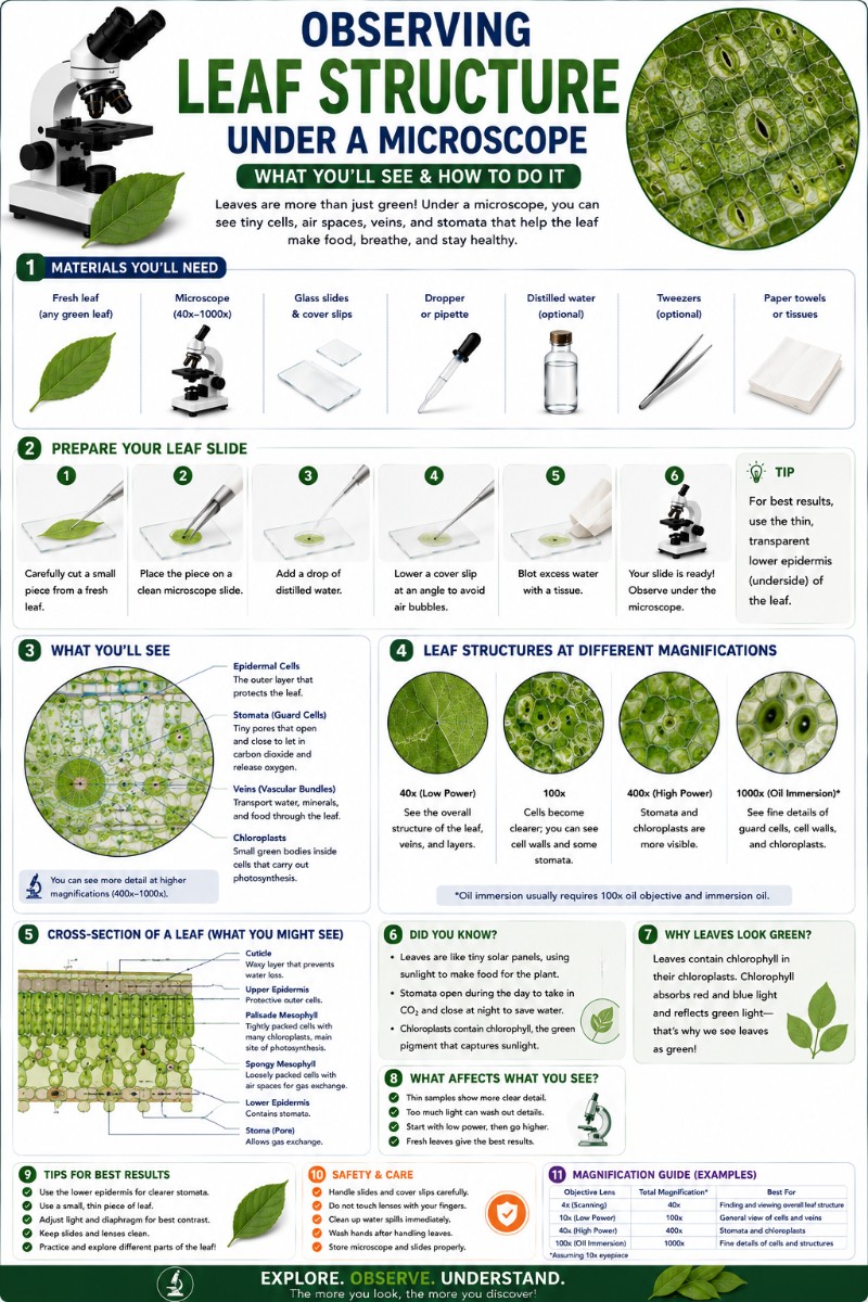 Infographics of Observing Leaf Structure under a microscope