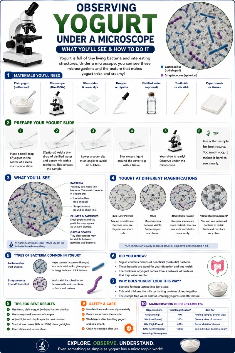 Infographics of Observing Yogurt under a Microscope