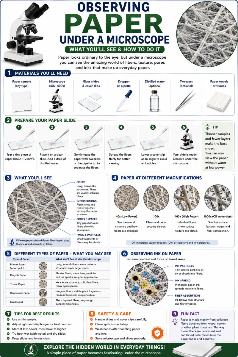 Infographics of Observing paper under a Microscope