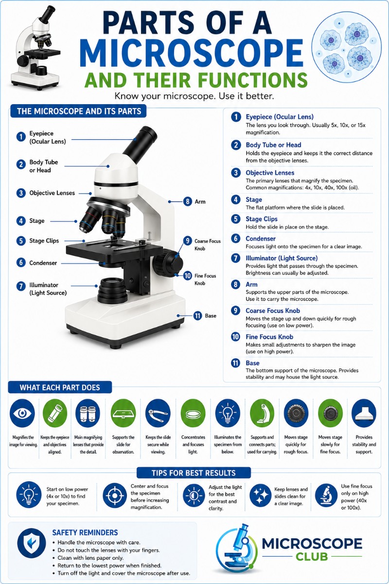 Infographics of Parts of Microscope and their functions