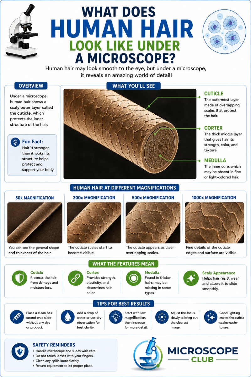 Infographics of What does human hair look like under a microscope