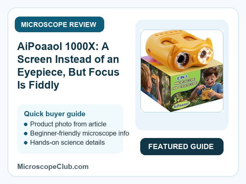 Featured image for AiPoaaol 1000X: A Screen Instead of an Eyepiece, But Focus Is Fiddly microscope review on MicroscopeClub