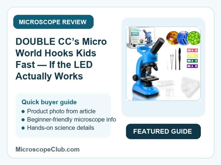 Featured image for DOUBLE CC’s Micro World Hooks Kids Fast — If the LED Actually Works microscope review on MicroscopeClub