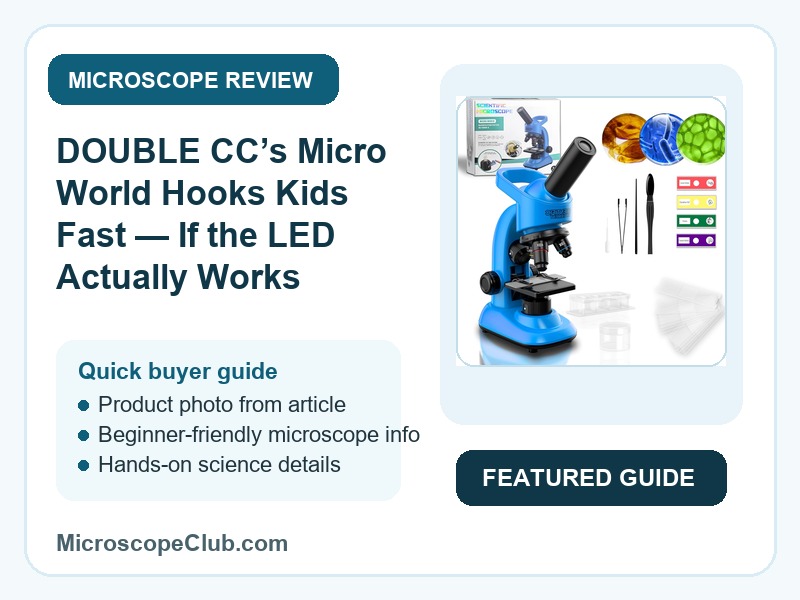 Featured image for DOUBLE CC’s Micro World Hooks Kids Fast — If the LED Actually Works microscope review on MicroscopeClub