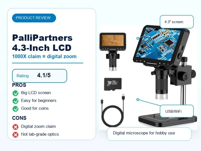 PalliPartners 4.3-inch LCD digital microscope review featured image with rating, pros and cons