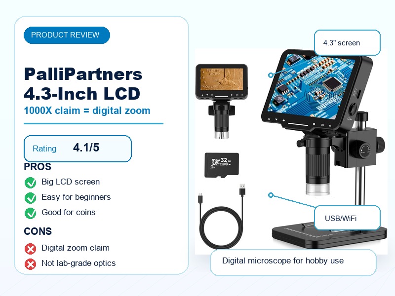 PalliPartners 4.3-inch LCD digital microscope review featured image with rating, pros and cons