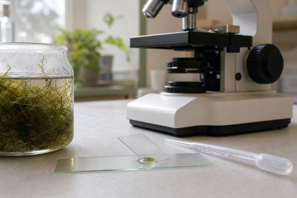 Pond-water wet mount prepared with a coverslip and pipette for observing live rotifers
