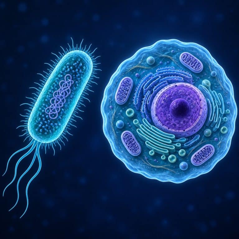 Scientific comparison of a prokaryotic bacterial cell and a nucleated eukaryotic cell