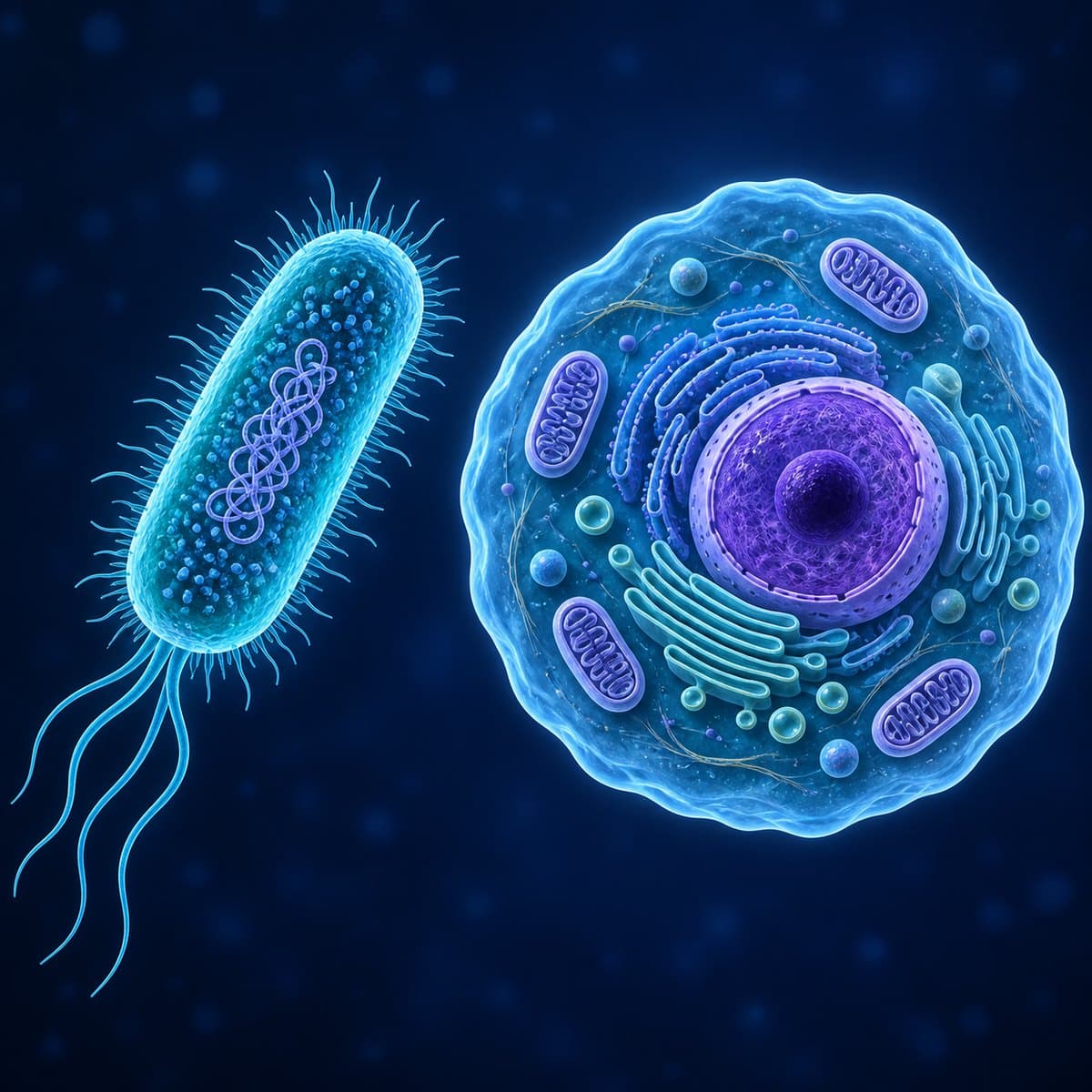 Scientific comparison of a prokaryotic bacterial cell and a nucleated eukaryotic cell